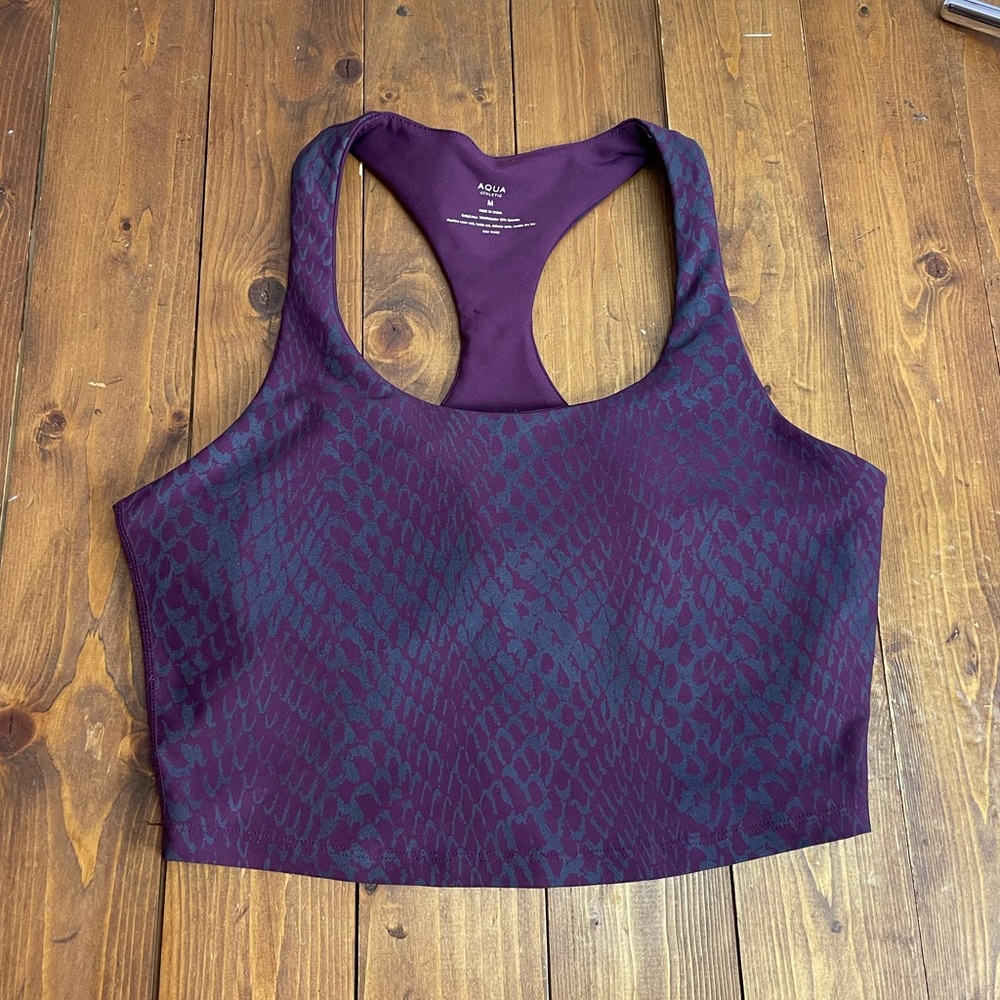Aqua size medium long line sports bra purple snake print